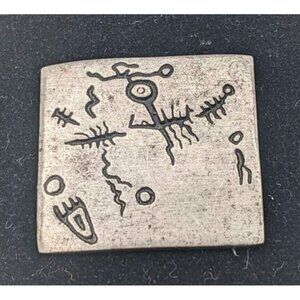 ALICE SEELY Brooch Signed 2000 Urban Tribal Ethnic Petroglyph Pewter Pin 1.5"